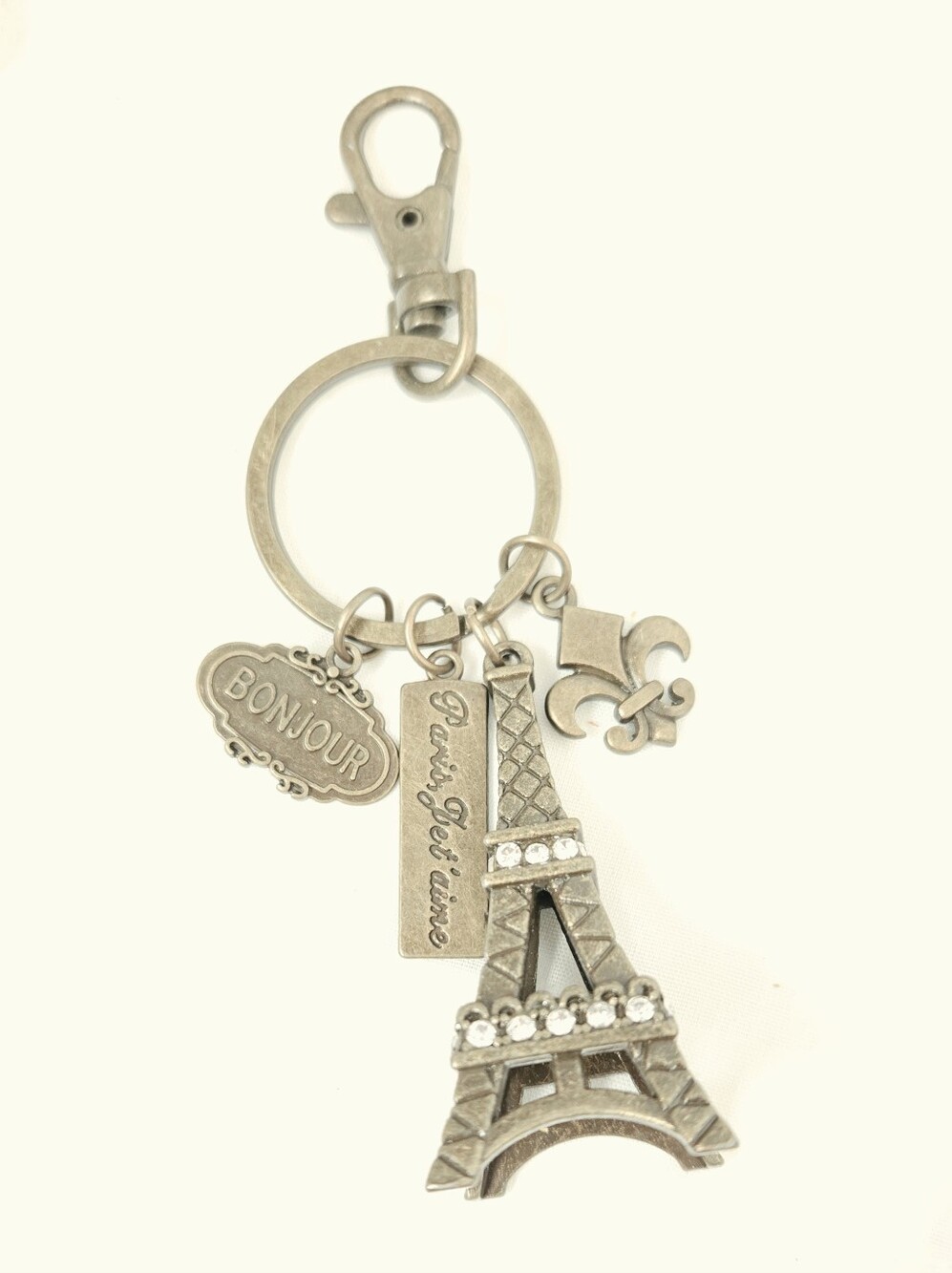 Bronze Eiffel Tower Bonjour Charm Keychain